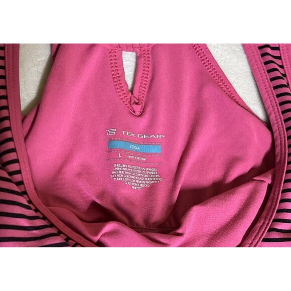 Women’s TEK GEAR Pink and Black Striped  Racerback Workout Tank Top Large - Picture 8 of 8